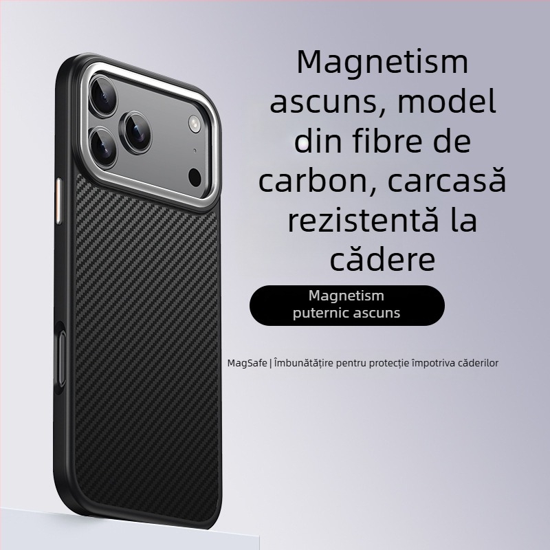 Husă iPhone cu finisaj carbon, compatibil MagSafe, carcasă PC+TPU, design două în unu, prindere magnetică, protecție anti-cădere, antiamprente, personalizabil
