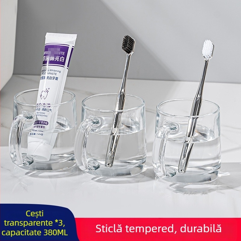 Lemeiya pahar din sticlă temperată pentru apă de gură și periuța de dinți, rotund, un singur strat, rezistent la temperaturi înalte, pentru uz casnic și hotelier