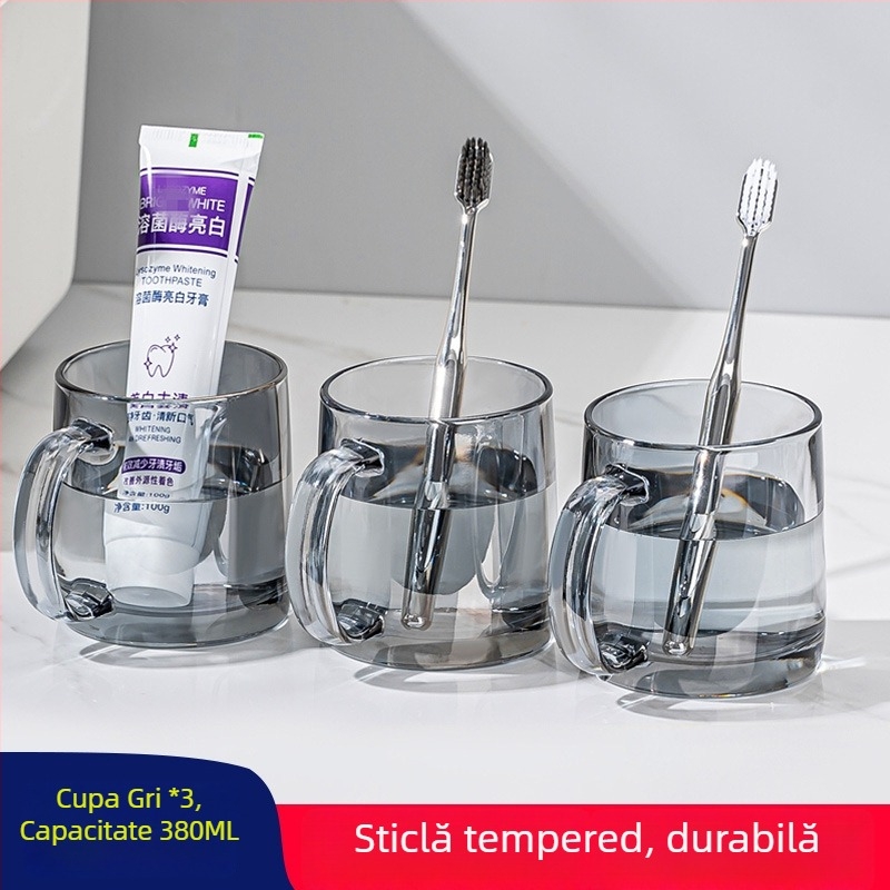 Lemeiya pahar din sticlă temperată pentru apă de gură și periuța de dinți, rotund, un singur strat, rezistent la temperaturi înalte, pentru uz casnic și hotelier