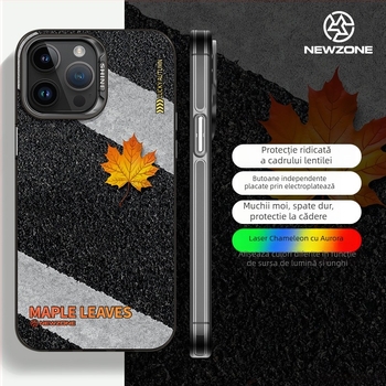 Husă pentru iPhone 14 Pro Max, carcasă rigidă, acrilic, design pictat cu frunză de arțar și măr, protecție anti-cădere