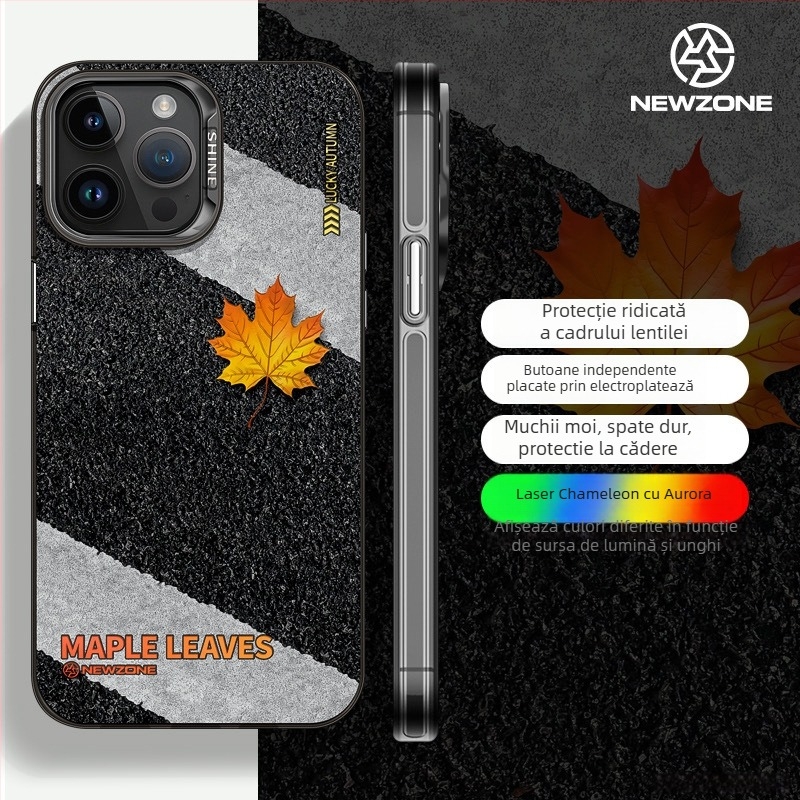 Husă pentru iPhone 14 Pro Max, carcasă rigidă, acrilic, design pictat cu frunză de arțar și măr, protecție anti-cădere