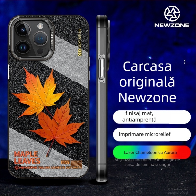 Husă pentru iPhone 14 Pro Max, carcasă rigidă, acrilic, design pictat cu frunză de arțar și măr, protecție anti-cădere