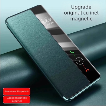 Carcasă din piele naturală cu încărcare wireless și capac rabatabil pentru Huawei Mate60 Pro+ / Mate70 / Mate80 — prindere magnetică, disipare a căldurii, protecție anti-cădere