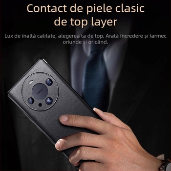 Carcasă din piele naturală cu încărcare wireless și capac rabatabil pentru Huawei Mate60 Pro+ / Mate70 / Mate80 — prindere magnetică, disipare a căldurii, protecție anti-cădere