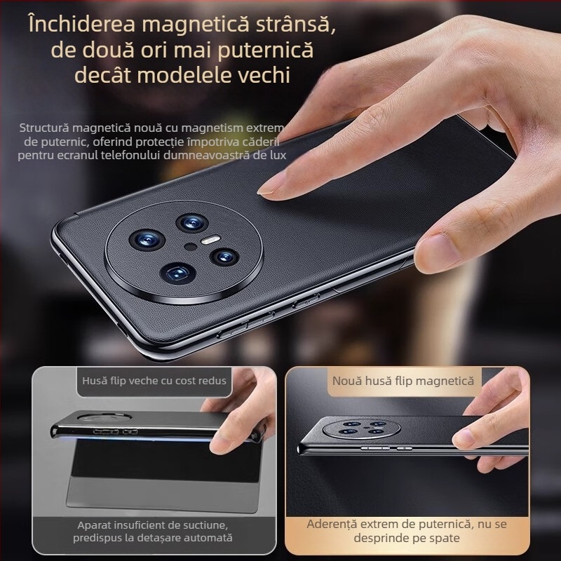 Carcasă flip din piele pentru Huawei Mate70 Pro, cu închidere magnetică