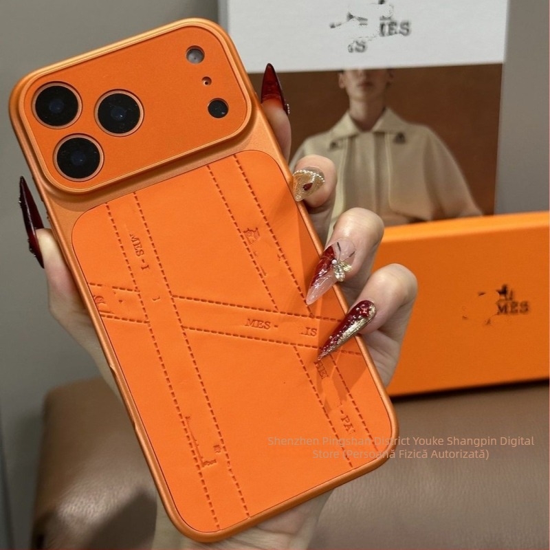 Carcasă din TPU portocalie pentru iPhone 17 Pro și iPhone 17 Pro Max – protecție totală, textură embosată, anti-cadere