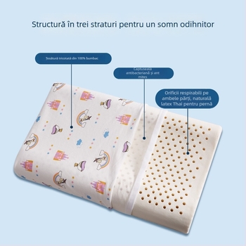 Pernă de latex pentru copii – formă dreptunghiulară, latex natural, conținut de latex 90% sau mai mult, husă din bumbac pur, potrivită pentru copii și sugari