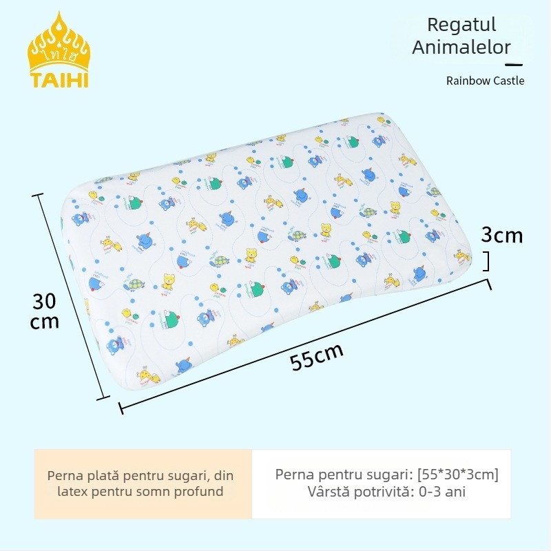 Pernă de latex pentru copii – formă dreptunghiulară, latex natural, conținut de latex 90% sau mai mult, husă din bumbac pur, potrivită pentru copii și sugari
