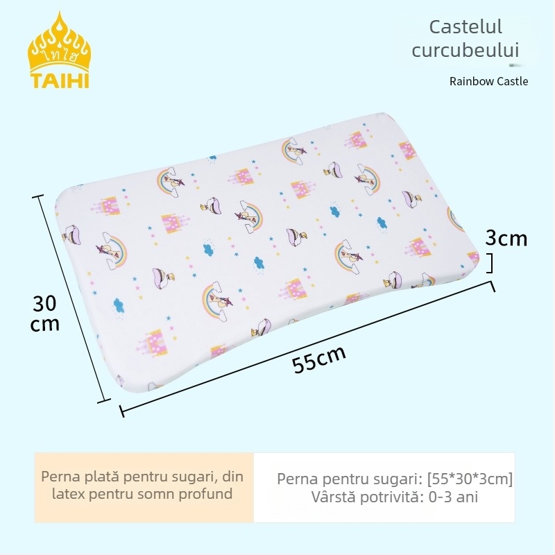 Pernă de latex pentru copii – formă dreptunghiulară, latex natural, conținut de latex 90% sau mai mult, husă din bumbac pur, potrivită pentru copii și sugari