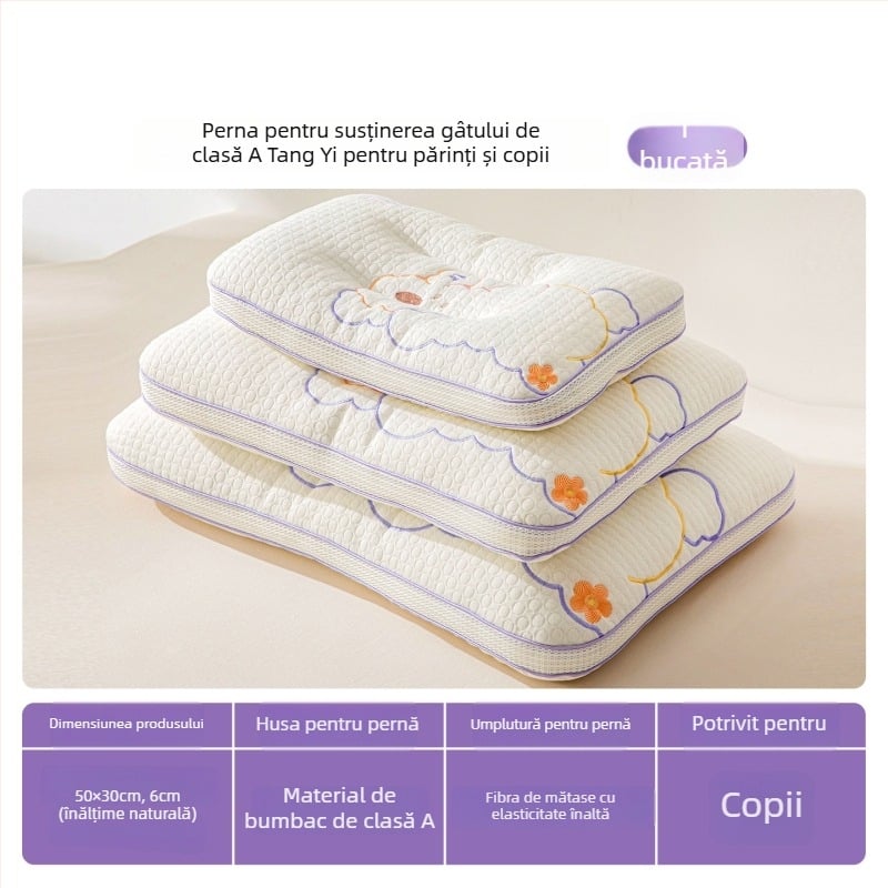 Pernă cervicală pentru copii - dreptunghiulară, umplutură din fibre de poliester, husă poliester, pentru copii, greutate 0,55–1,0 kg