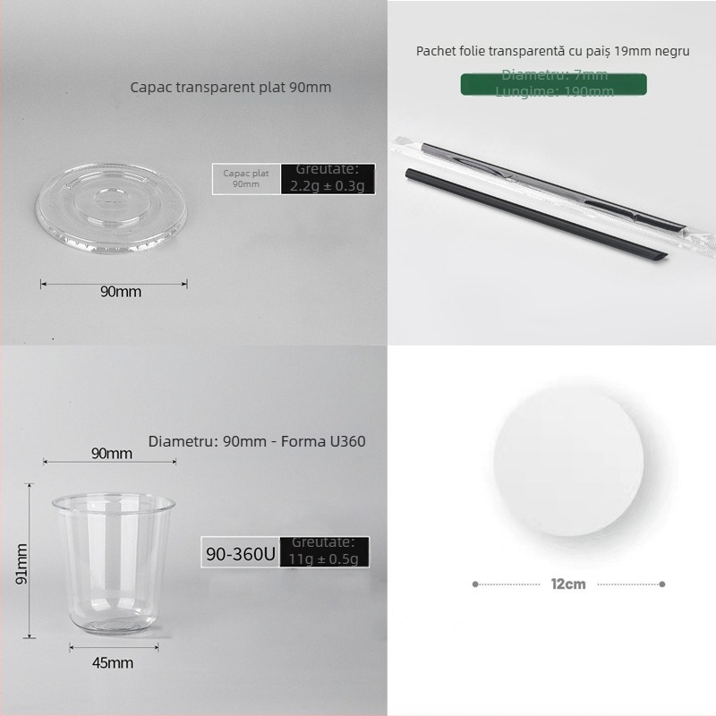 Pahar PET de unică folosință cu capac plat, formă ovală, capacitate 301–400 ml, imprimare personalizabilă