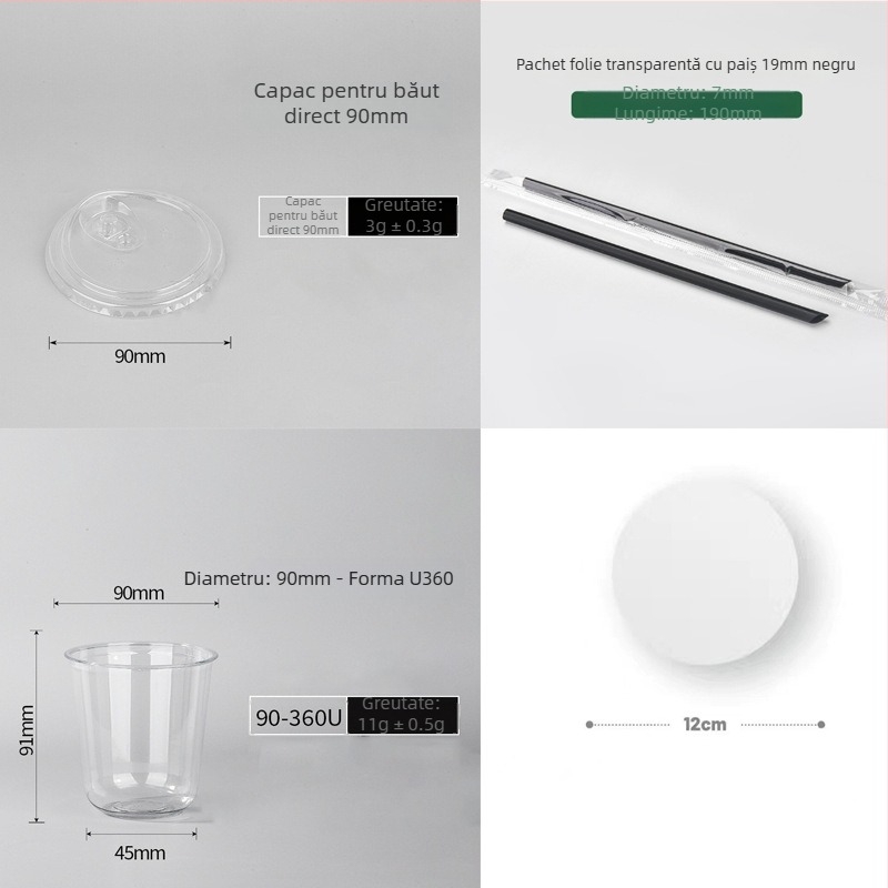 Pahar PET de unică folosință cu capac plat, formă ovală, capacitate 301–400 ml, imprimare personalizabilă