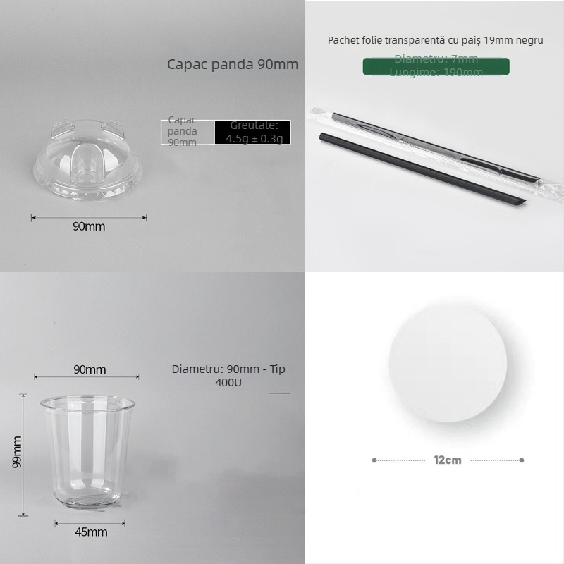 Pahar PET de unică folosință cu capac plat, formă ovală, capacitate 301–400 ml, imprimare personalizabilă