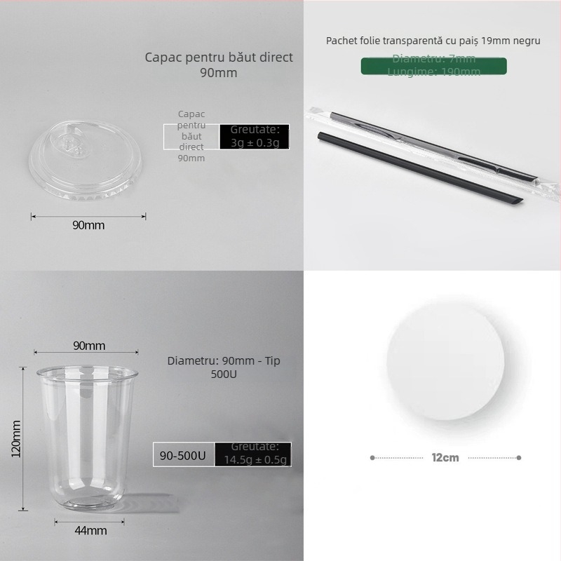 Pahar PET de unică folosință cu capac plat, formă ovală, capacitate 301–400 ml, imprimare personalizabilă