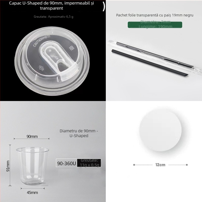 Pahar PET de unică folosință cu capac plat, formă ovală, capacitate 301–400 ml, imprimare personalizabilă