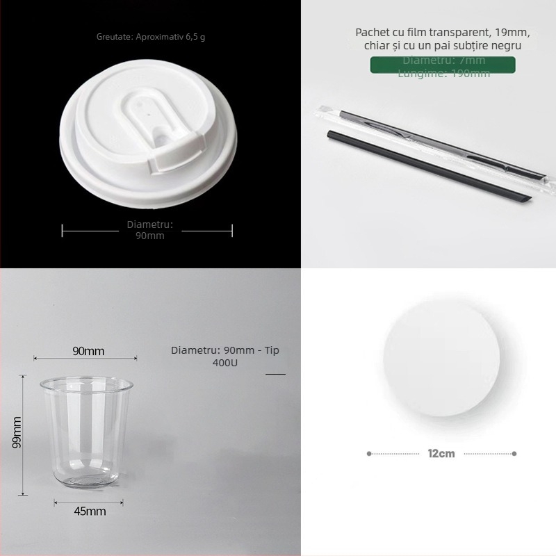 Pahar PET de unică folosință cu capac plat, formă ovală, capacitate 301–400 ml, imprimare personalizabilă