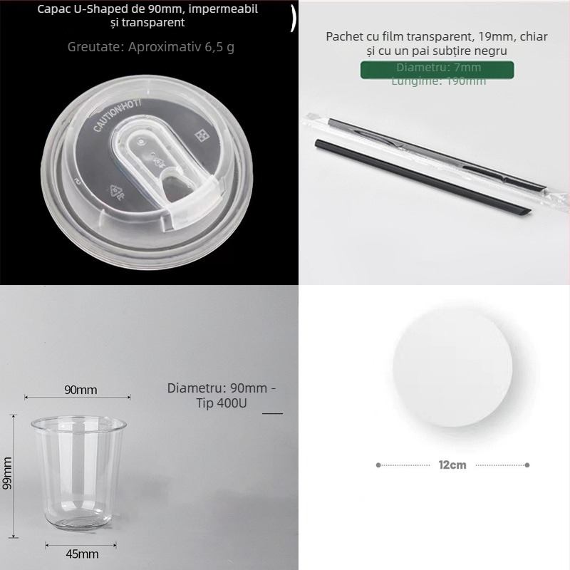 Pahar PET de unică folosință cu capac plat, formă ovală, capacitate 301–400 ml, imprimare personalizabilă