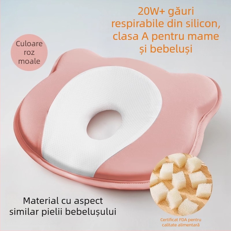 Pernă de formare pentru sugari, din spumă cu memorie, pentru corecția formei capului la nou-născuți — formă ursuleț sau canelură