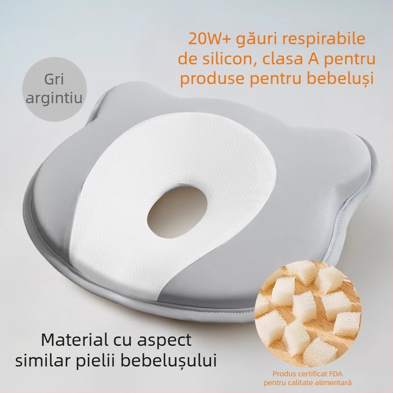 Pernă de formare pentru sugari, din spumă cu memorie, pentru corecția formei capului la nou-născuți — formă ursuleț sau canelură