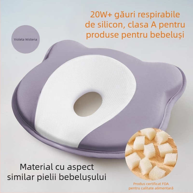 Pernă de formare pentru sugari, din spumă cu memorie, pentru corecția formei capului la nou-născuți — formă ursuleț sau canelură