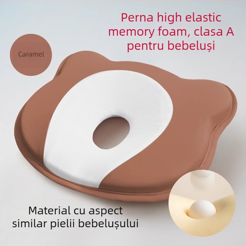 Pernă de formare pentru sugari, din spumă cu memorie, pentru corecția formei capului la nou-născuți — formă ursuleț sau canelură