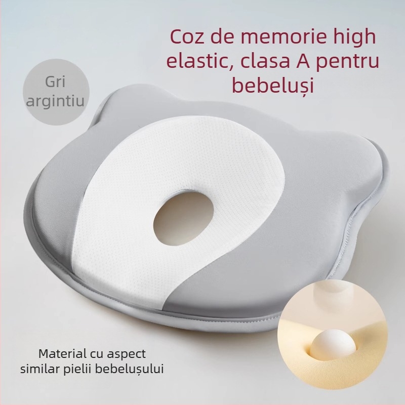 Pernă de formare pentru sugari, din spumă cu memorie, pentru corecția formei capului la nou-născuți — formă ursuleț sau canelură
