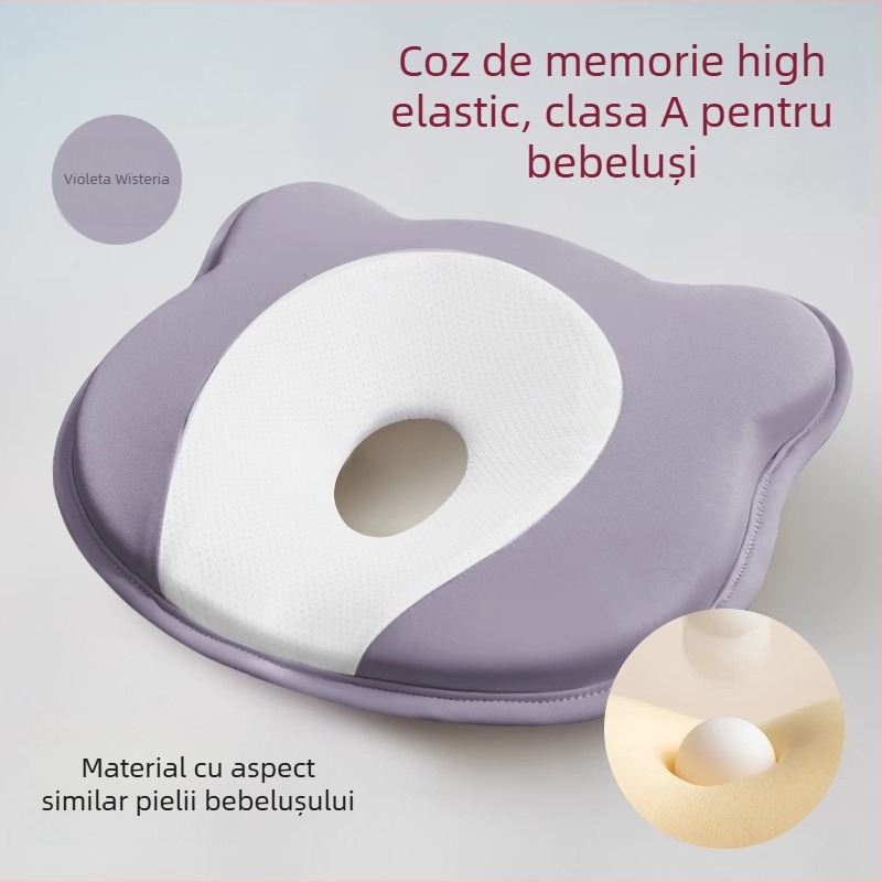 Pernă de formare pentru sugari, din spumă cu memorie, pentru corecția formei capului la nou-născuți — formă ursuleț sau canelură