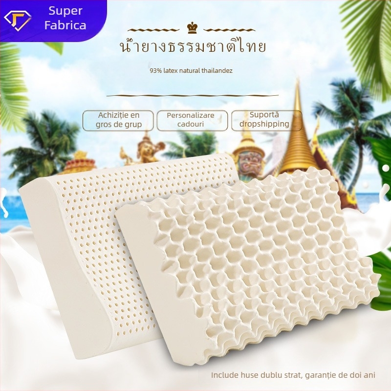 Pernă din latex natural ROYAL KNIGHT, conținut latex 90%+, formă dreptunghiulară, greutate 1,5–2 kg, țesătură tricotată