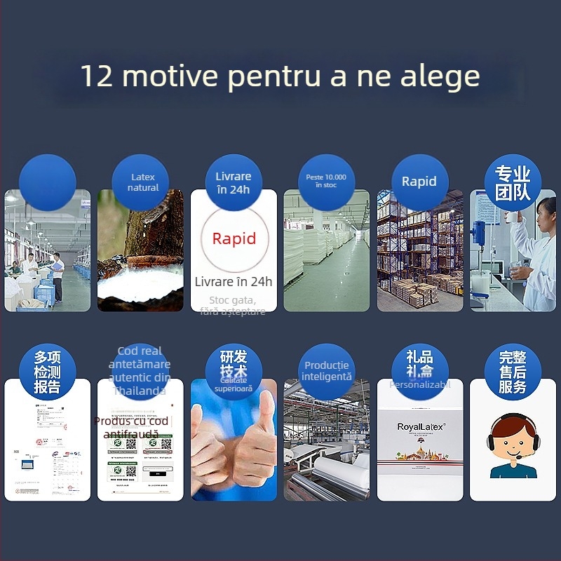 Pernă din latex natural ROYAL KNIGHT, conținut latex 90%+, formă dreptunghiulară, greutate 1,5–2 kg, țesătură tricotată