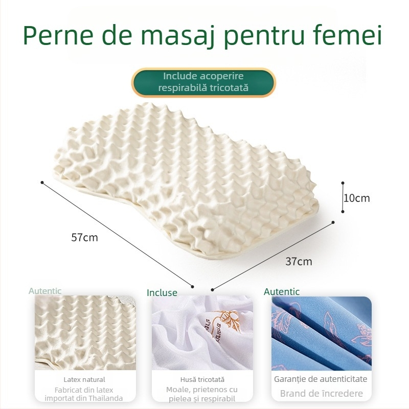 Pernă din latex natural ROYAL KNIGHT, conținut latex 90%+, formă dreptunghiulară, greutate 1,5–2 kg, țesătură tricotată