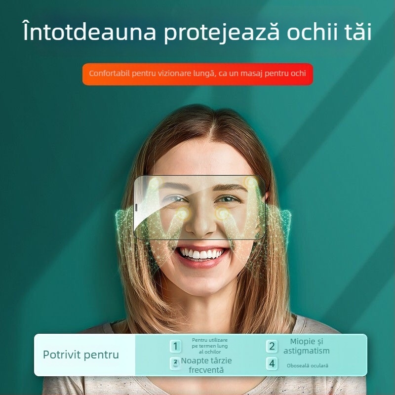 Protecție ecran din sticlă temperată pentru ecranul frontal iPhone 14, iPhone 14 Pro, iPhone 14 Pro Max și iPhone 13 Pro Max — Claritate HD, Anti-amprente, Anti-lumină albastră, Auto-reparare