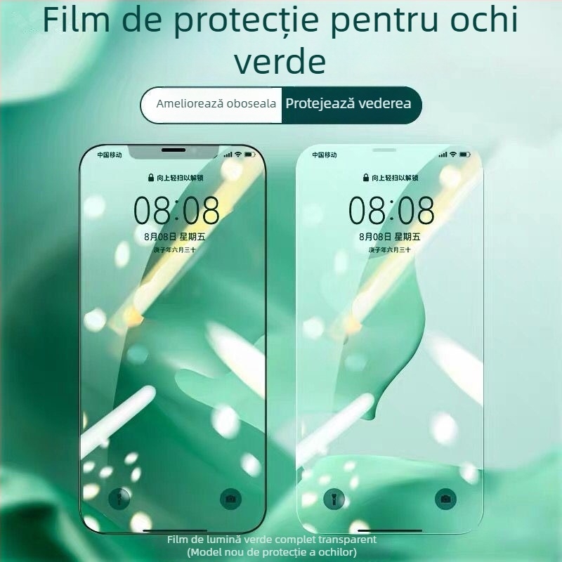 Protecție ecran din sticlă temperată pentru ecranul frontal iPhone 14, iPhone 14 Pro, iPhone 14 Pro Max și iPhone 13 Pro Max — Claritate HD, Anti-amprente, Anti-lumină albastră, Auto-reparare