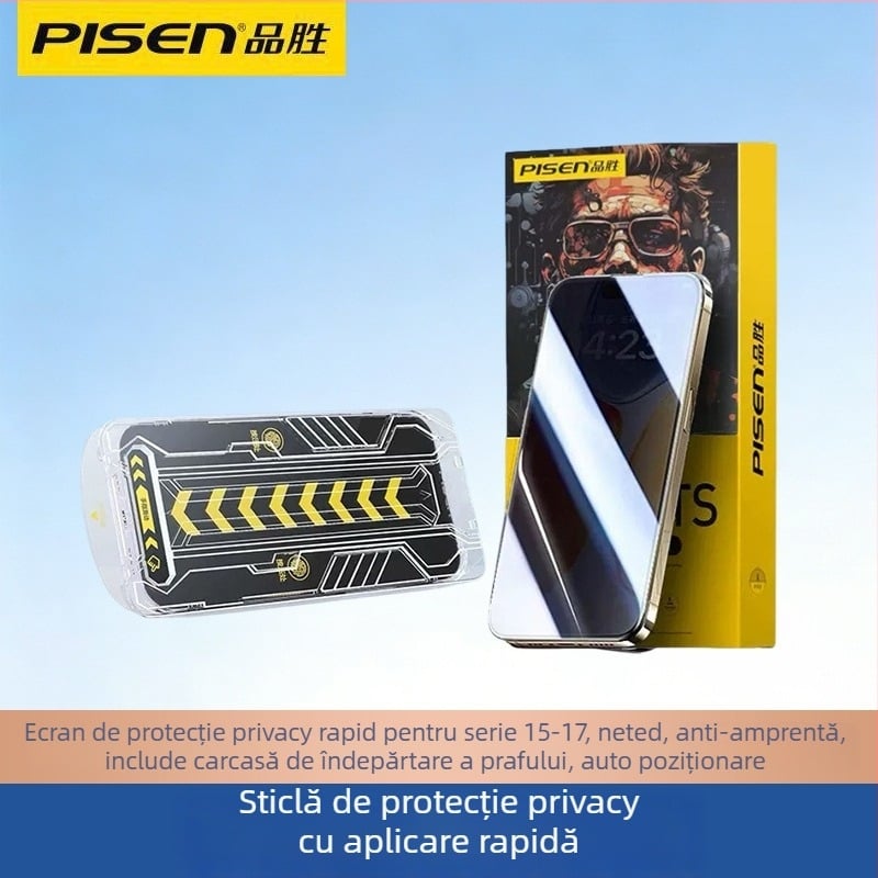 Pingsheng Protecție ecran din sticlă temperată anti-spion pentru iPhone 15–17 – HD, ecran complet
