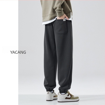 Pantaloni de trening pentru bărbați, cu fleece pe interior, groși, cu șnur de ajustare, croială lejeră, 63% bumbac / 37% poliester