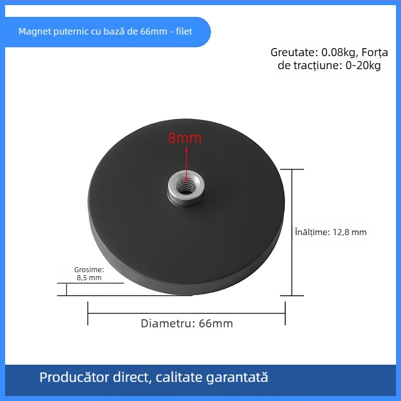 Bază magnetică puternică pentru suport LED spot; acoperire din cauciuc, magneți NdFeB, părți din fier; brand Star Knight, model NPHA-, compatibil universal
