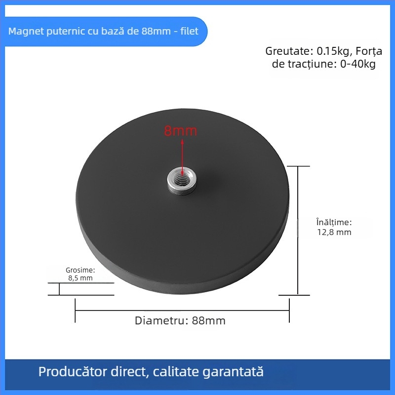 Bază magnetică puternică pentru suport LED spot; acoperire din cauciuc, magneți NdFeB, părți din fier; brand Star Knight, model NPHA-, compatibil universal