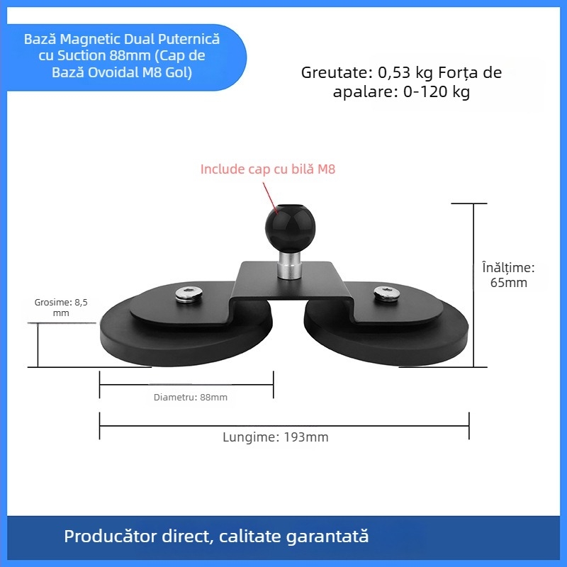 Bază magnetică puternică pentru suport LED spot; acoperire din cauciuc, magneți NdFeB, părți din fier; brand Star Knight, model NPHA-, compatibil universal