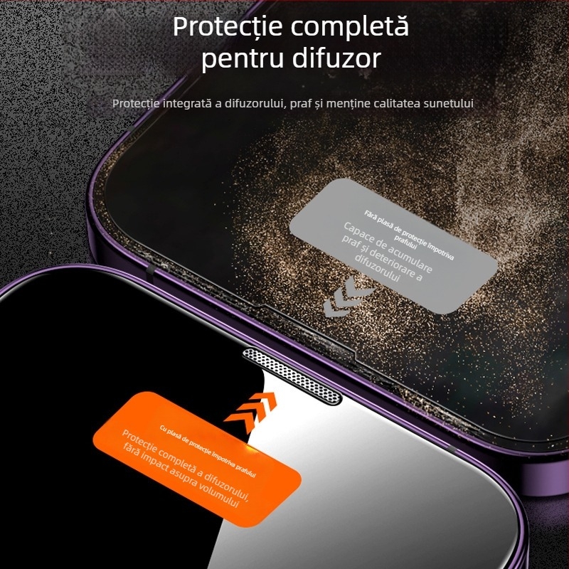 Protecție ecran din sticlă temperată pentru iPhone 14 Pro Max — claritate HD, rezistent la șocuri, praf, anti-amprentare, protecție a intimității