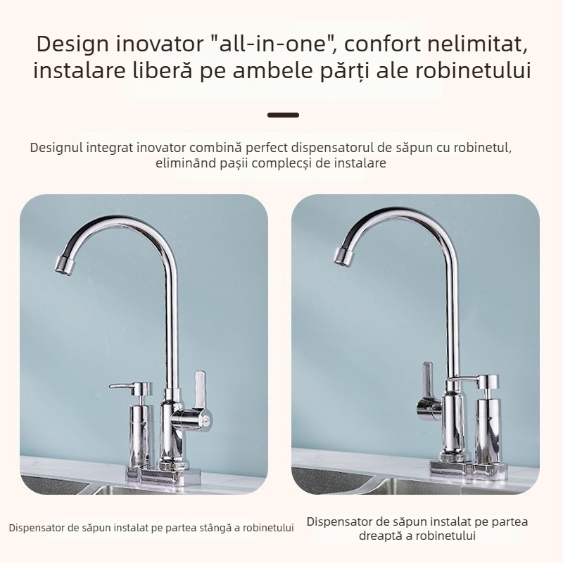 Dozator de săpun integrat multifuncțional cu robinet, rezervor extern, spumator pentru detergent de vase și dozator de dezinfectant pentru mâini