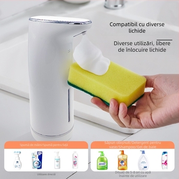 Dispenser de dezinfectant cu spumă pentru mâini, senzor automat, montaj pe perete, fără atingere, PC+ABS, 315 g, design modern minimalist