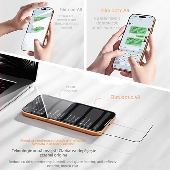 HBQ folie de protecție a ecranului frontal – sticlă din aluminiu de înaltă calitate, anti-reflexie, HD, rezistentă la zgârieturi, acoperire completă, pentru iPhone 17 Pro Max