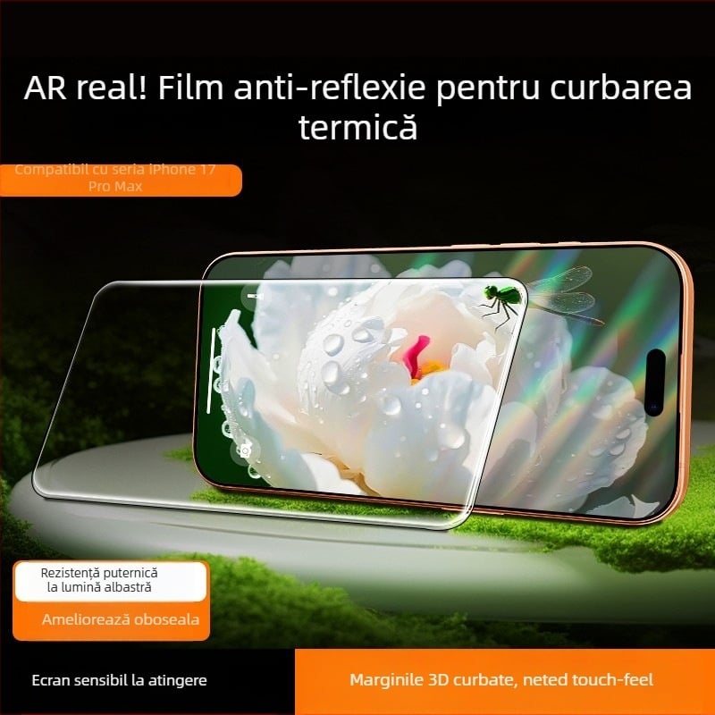 HBQ folie de protecție a ecranului frontal – sticlă din aluminiu de înaltă calitate, anti-reflexie, HD, rezistentă la zgârieturi, acoperire completă, pentru iPhone 17 Pro Max