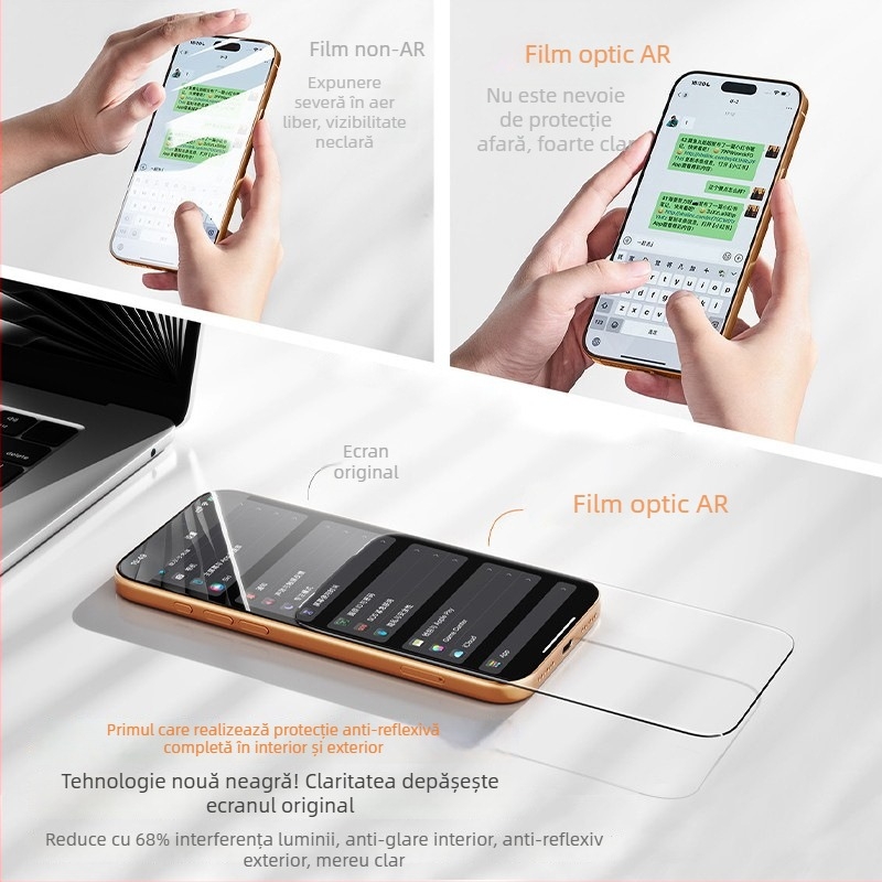HBQ folie de protecție a ecranului frontal – sticlă din aluminiu de înaltă calitate, anti-reflexie, HD, rezistentă la zgârieturi, acoperire completă, pentru iPhone 17 Pro Max