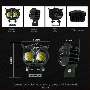 Far motocicletă LED cu fascicul înalt și jos, 2000LM, 12-80V, IP67, aliaj de aluminiu