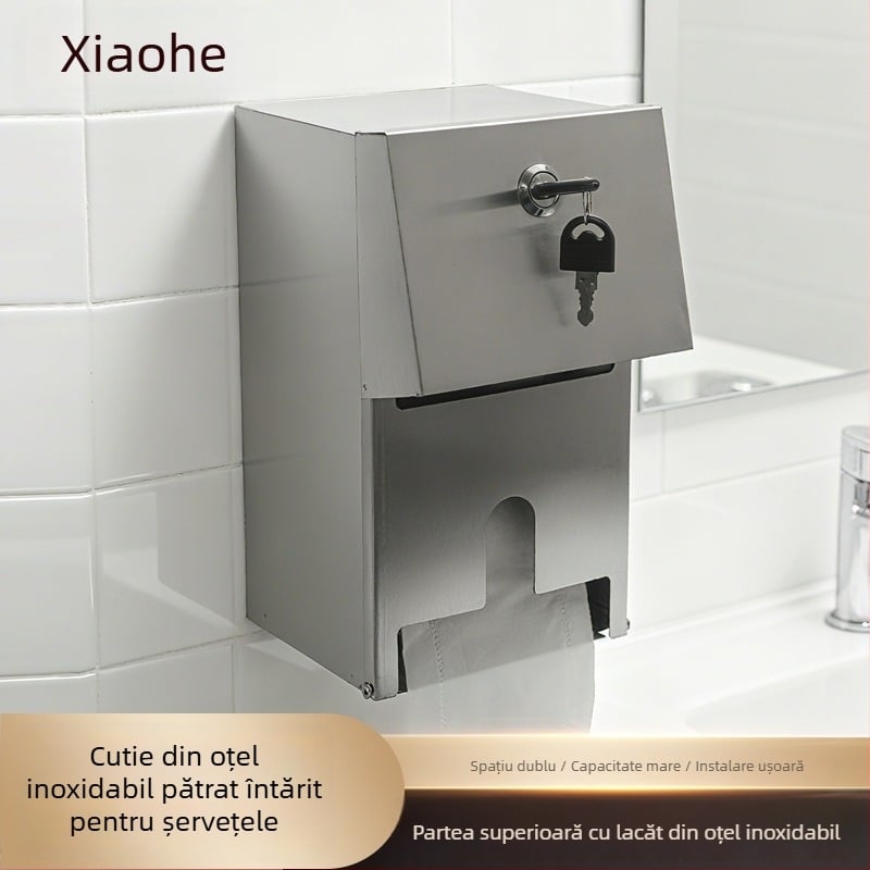 Suport de hârtie igienică montat pe perete – oțel inoxidabil, finisaj șlefuit, stil modern minimalist, montaj fără găuri