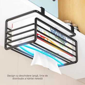 Suport pentru hârtie de bucătărie și hârtie igienică, stil Instagram, modern, montaj fără găuri (Material: Fier; Formă: Pătrat; Suprafață: Pulverizare din plastic/Placare electrolitică; Stil: Simplitate modernă; Brand: Aokiok)