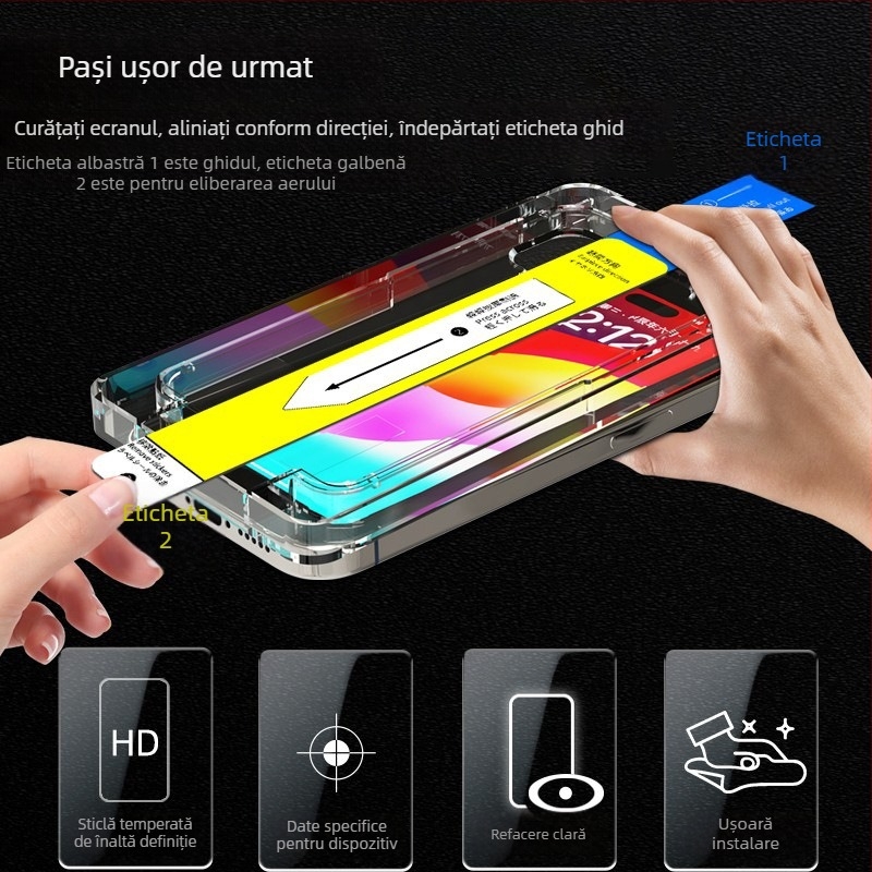 Protecție ecran din sticlă temperată pentru iPhone 13, 14 Pro, 14 Pro Max – claritate HD, anti-praf, anti-amprentă, rezistent la cădere, acoperire completă a ecranului