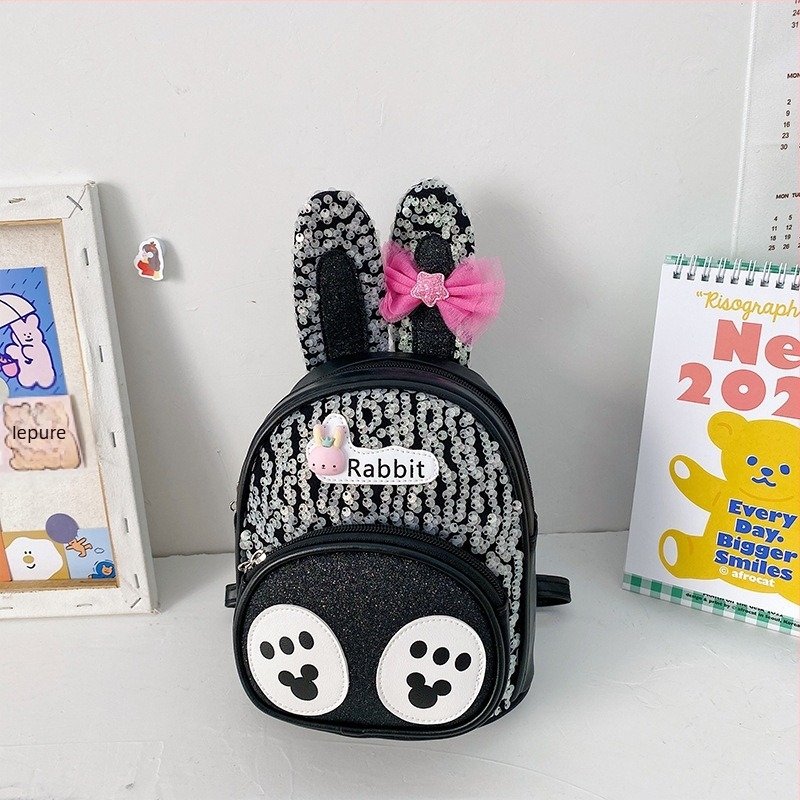 Rucsac pentru fete din PU, model fundă cu personaj Little Rabbit, rezistent la uzură și ușor de purtat pentru grădiniță