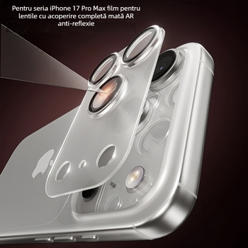 Filtru protector pentru camera din spate a iPhone 17 Pro Max – sticlă temperată, finisaj mat, anti-amprente, rezistent la praf, rezistent la căderi