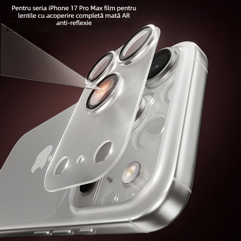 Filtru protector pentru camera din spate a iPhone 17 Pro Max – sticlă temperată, finisaj mat, anti-amprente, rezistent la praf, rezistent la căderi